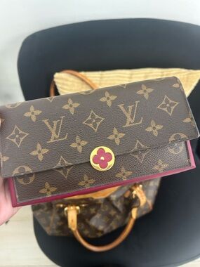 Louis Vuitton Monogram Flore Long Wallet with Magenta Pink Trim